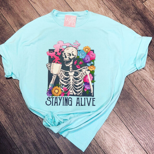 Staying alive celadon tee wonderful designs by morgan